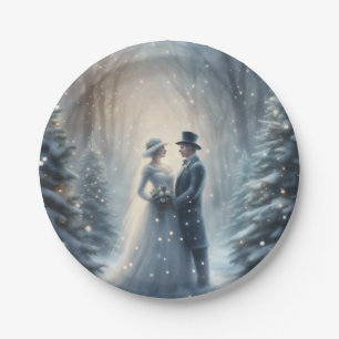 Winter wedding couple bridal shower party paper plate