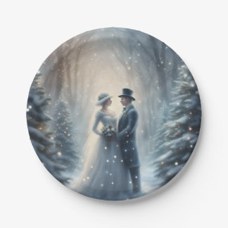 Winter wedding couple bridal shower party paper plate