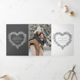 Winter wedding dark grey mistletoe botanical Tri-Fold programme