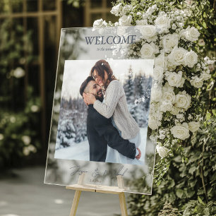 Winter Wedding Dusty Blue Photo Script Acrylic Sign