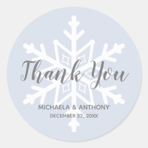Winter Wedding Dusty Blue Snowflake Thank You Classic Round Sticker