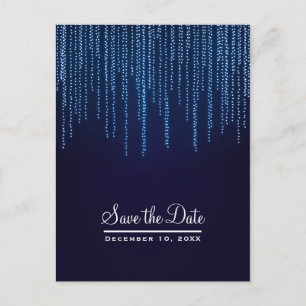 Winter Wedding Elegant Blue Lights Save the Date Announcement Postcard