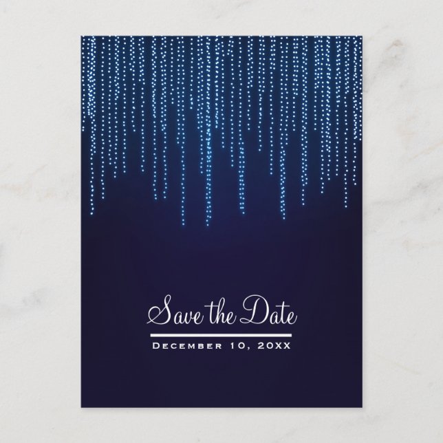 Winter Wedding Elegant Blue Lights Save the Date Announcement Postcard (Front)