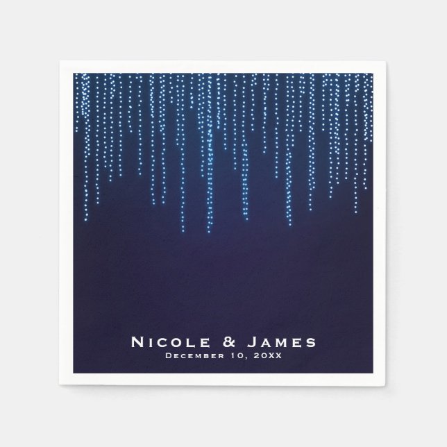 Winter Wedding Elegant Blue Sparkle String Lights Napkin (Front)