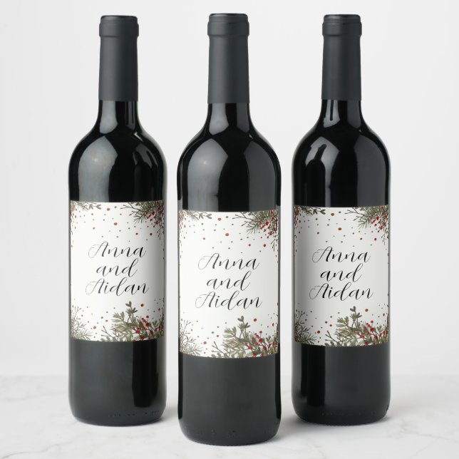 Winter Wedding Elegant Floral Modern Inspirivity Wine Label (Bottles)