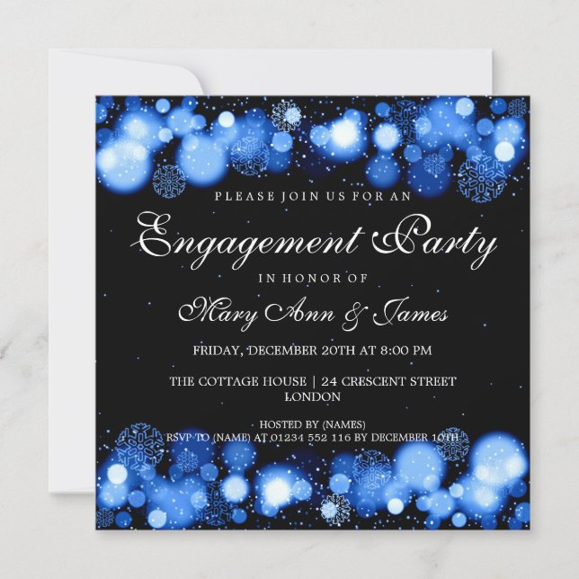 Winter Wedding Engagement Party Blue Lights Invitation (Front)