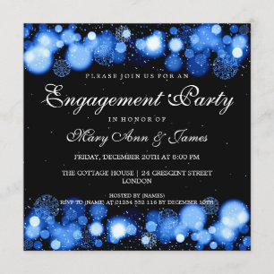 Winter Wedding Engagement Party Blue Lights Invitation