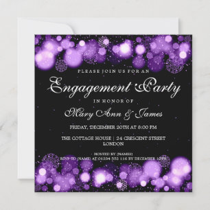 Winter Wedding Engagement Party Purple Lights Invitation