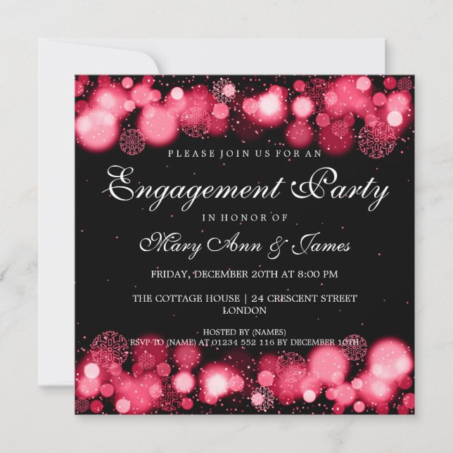 Winter Wedding Engagement Party Red Lights Invitation (Front)