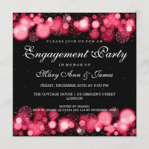 Winter Wedding Engagement Party Red Lights Invitation