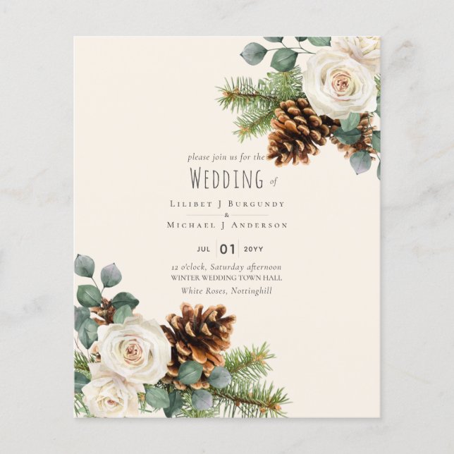 Winter Wedding Eucalyptus Greenery White Roses Flyer (Front)