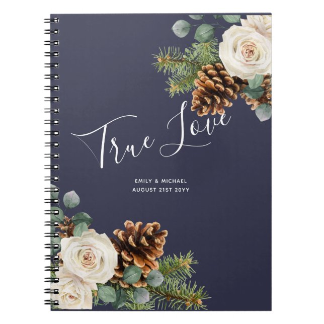 Winter Wedding Eucalyptus Greenery White Roses Notebook (Front)