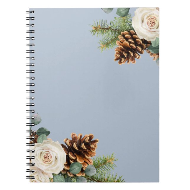 Winter Wedding Eucalyptus Greenery White Roses Notebook (Front)