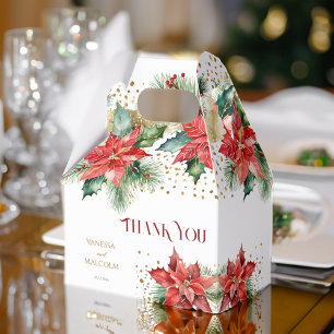 Winter wedding favours poinsettia gold template favour box