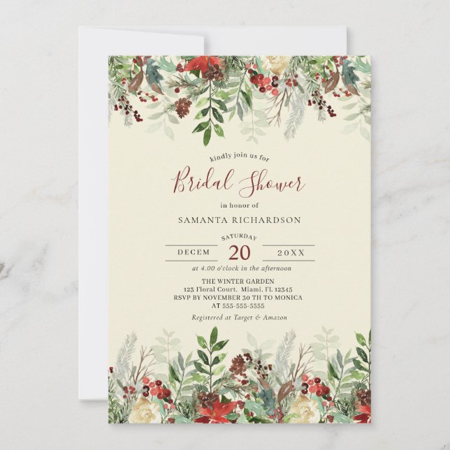  Winter Wedding Floral Berry Bridal Shower Invitation (Front)