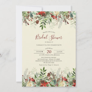  Winter Wedding Floral Berry Bridal Shower Invitation