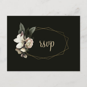 Winter wedding floral gold geometric frame rsvp invitation postcard