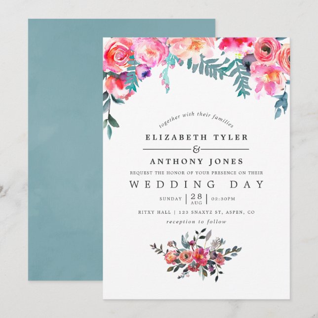Winter Wedding Floral Invitation (Front/Back)