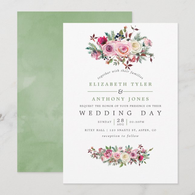 Winter Wedding Floral Invitation (Front/Back)