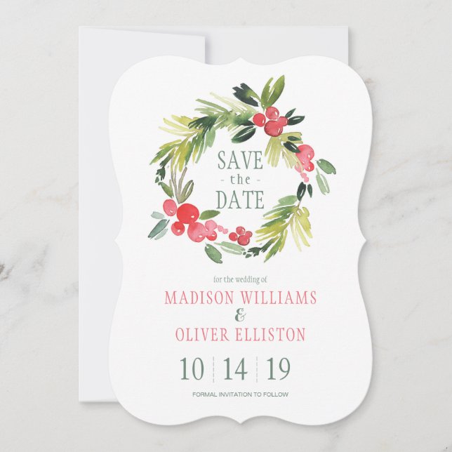 Winter Wedding Floral r Wreath  | Save the Date (Front)