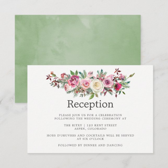 Winter Wedding Floral Reception Invitation (Front/Back)
