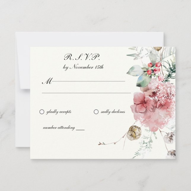 Winter Wedding Floral RSVP Card (Front)