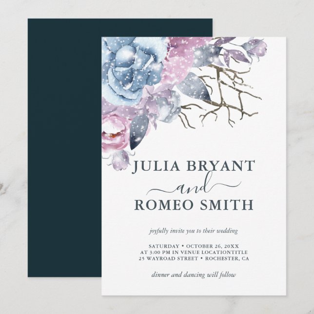 Winter Wedding Floral Snow Invitation (Front/Back)
