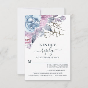 Winter Wedding Floral Snow Meal Choice RSVP Card