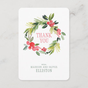 Winter Wedding Floral Wreath    Thank You Card