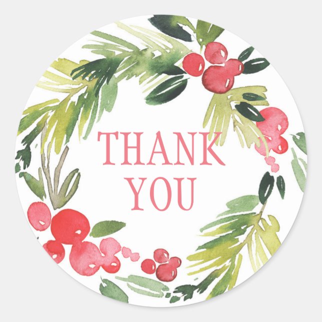 Winter Wedding Floral Wreath  | Thank You Classic Round Sticker (Front)