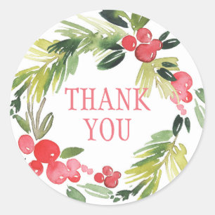 Winter Wedding Floral Wreath Thank You Classic Round Sticker