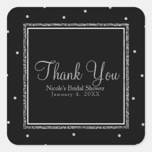 Winter Wedding Glam Silver & White Dots Party Square Sticker