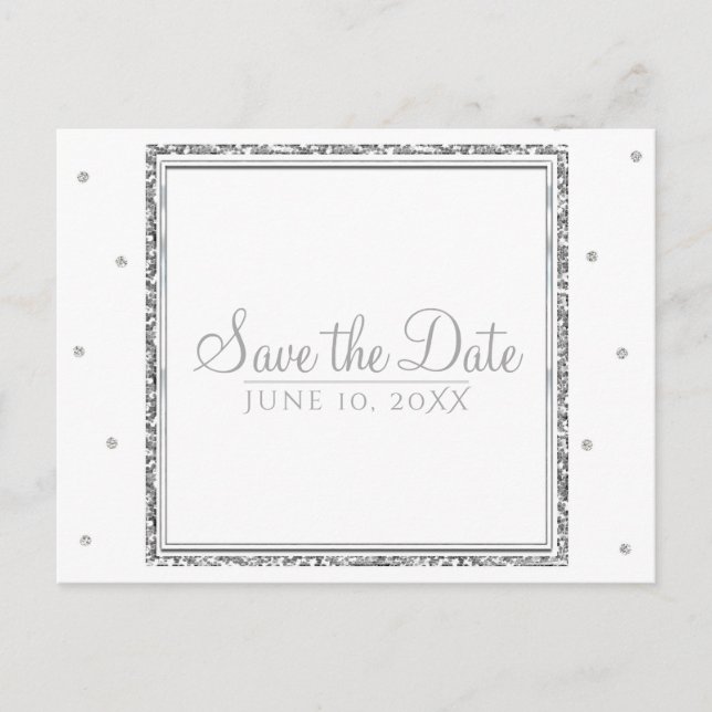 Winter Wedding Glam Silver & White Save the Date Announcement Postcard (Front)