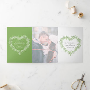Winter wedding green mistletoe botanical marriage Tri-Fold programme