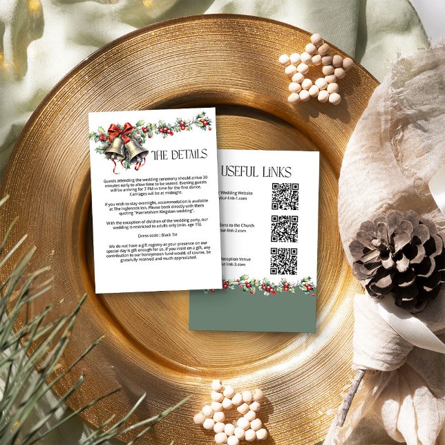 Winter Wedding Holly Bells and Red Berries Details Enclosure Card (Details Enclosure Card from the Holly Bells Wedding Collection by Darling & May)