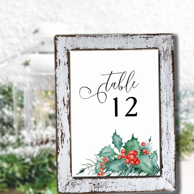 Winter Wedding Holly Berries and Pine Table Number (Creator Uploaded)