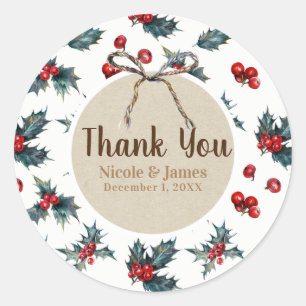 Winter Wedding Holly Berry Holiday Christmas Classic Round Sticker