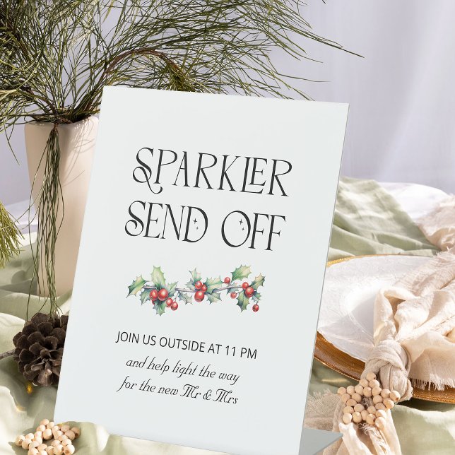 Winter Wedding Holly Sparkler Send Off Sign (Sparkler Send Off Sign from the Holly Bells Wedding Collection by Darling & May)