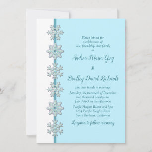 Winter Wedding Invitation Blue Snowflake Buttons