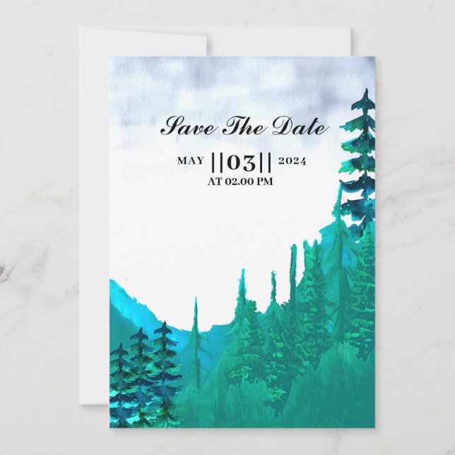 Winter Wedding Invitation Card Mountain Landscape (Back)