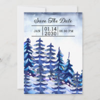 Winter Wedding Invitation Card Mountain Trees Desi