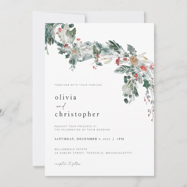 Winter Wedding Invitation Christmas Wedding (Front)
