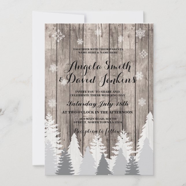 Winter Wedding Invitation Wood Forest Tree Rustic (Front)