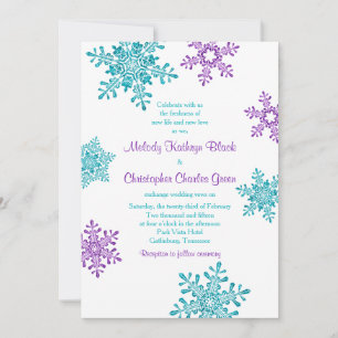 Winter Wedding Invite Purple Turquoise Snowflake