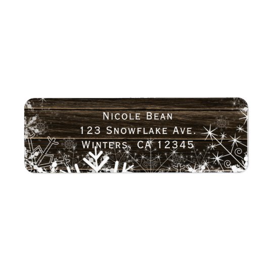 Winter Wedding Lights & Snowflakes Rustic Wood Return Address Label