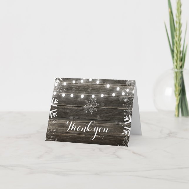 Winter Wedding Lights & Snowflakes Thank You Card (Front)