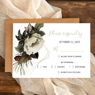 Winter wedding meal options modern floral RSVP card