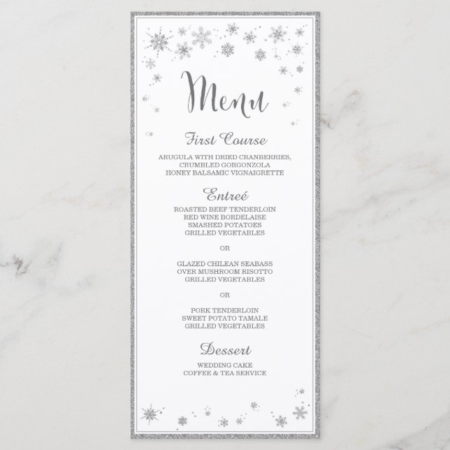 Winter Wedding Menu / Snowflake Wedding Menu (Front)