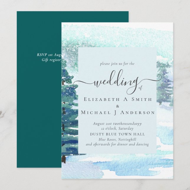 Winter Wedding Mountain Pine Trees Snow (Front/Back)