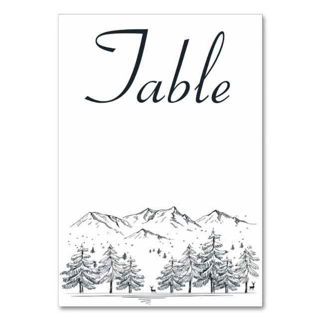 Winter Wedding Mountains Country Rustic Trees Table Number (Front)
